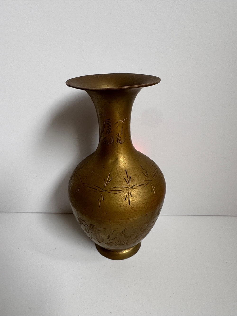 Vintage Brass Bud Vase Etched Floral Design Mid Century Decor Gold Tone Vase